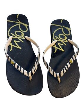 Roxy Viva Stamp II zebra strap Flip Flops Women's Size 8